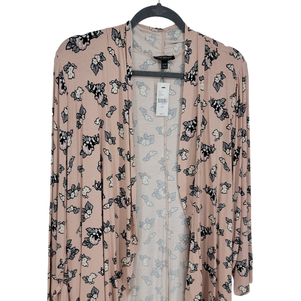Lane Bryant Women's Size 22/24 Floral Open Front Pink Cardigan - Picture 3 of 8